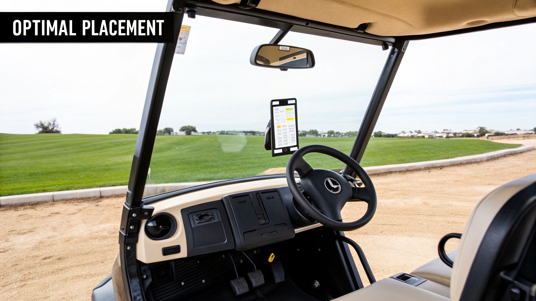 Golfer using a cell phone mount on a golf cart