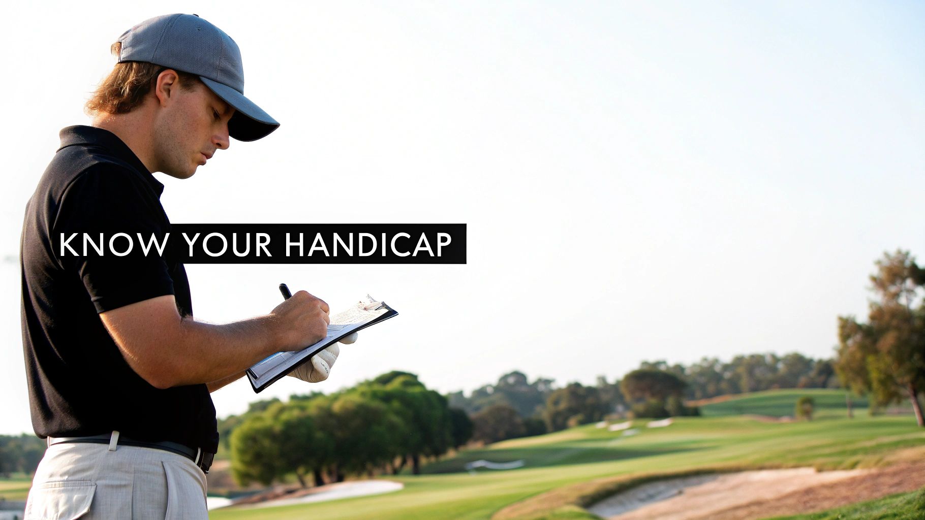 Golfer on a green course lining up a putt, representing the precision of handicap golf