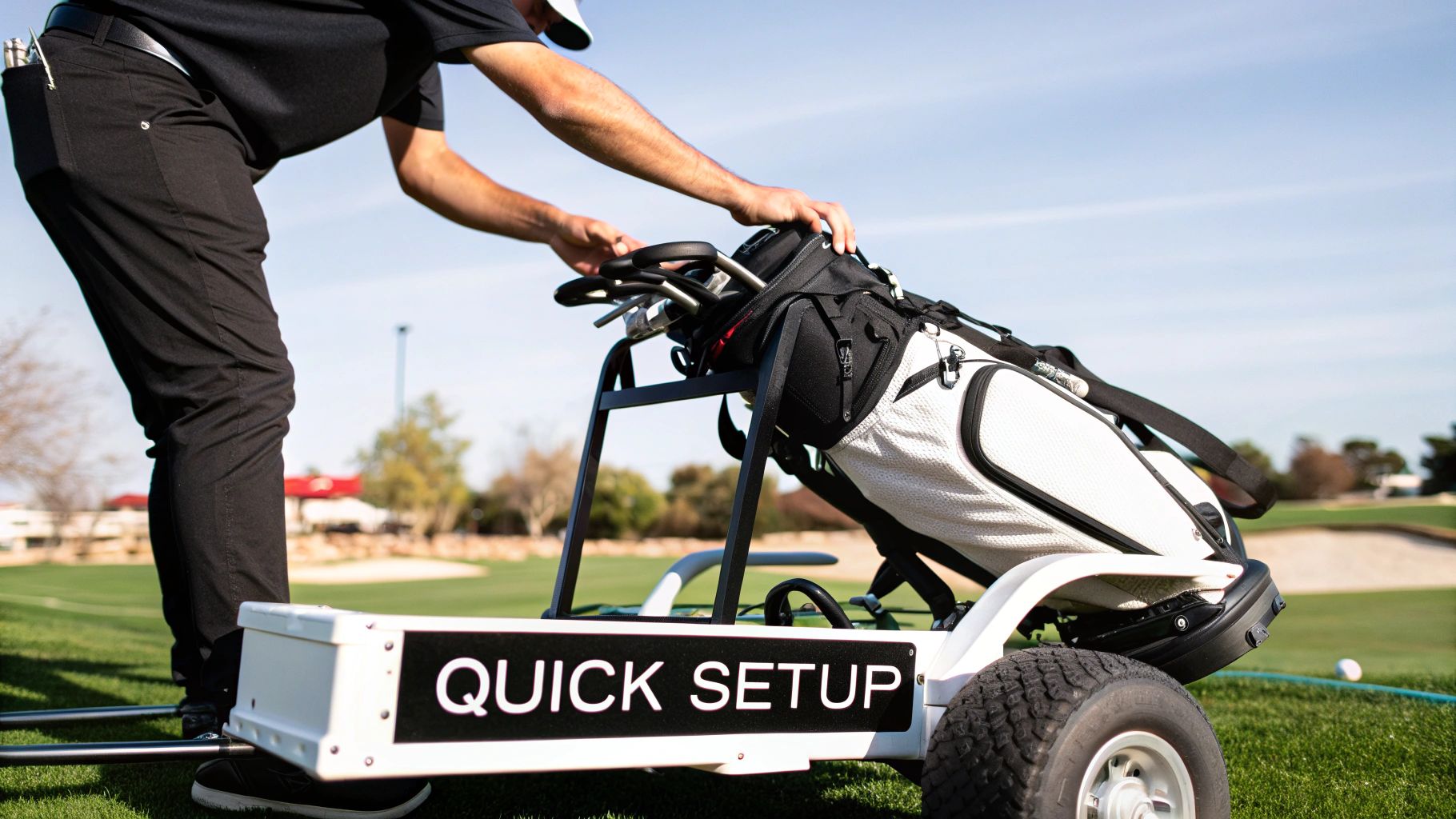 Electric pull cart on a fairway