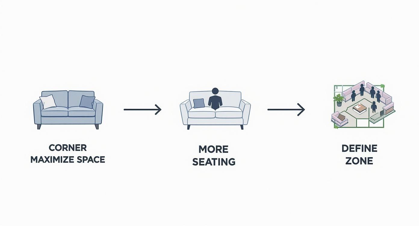 Infographic about corner sofa for small space