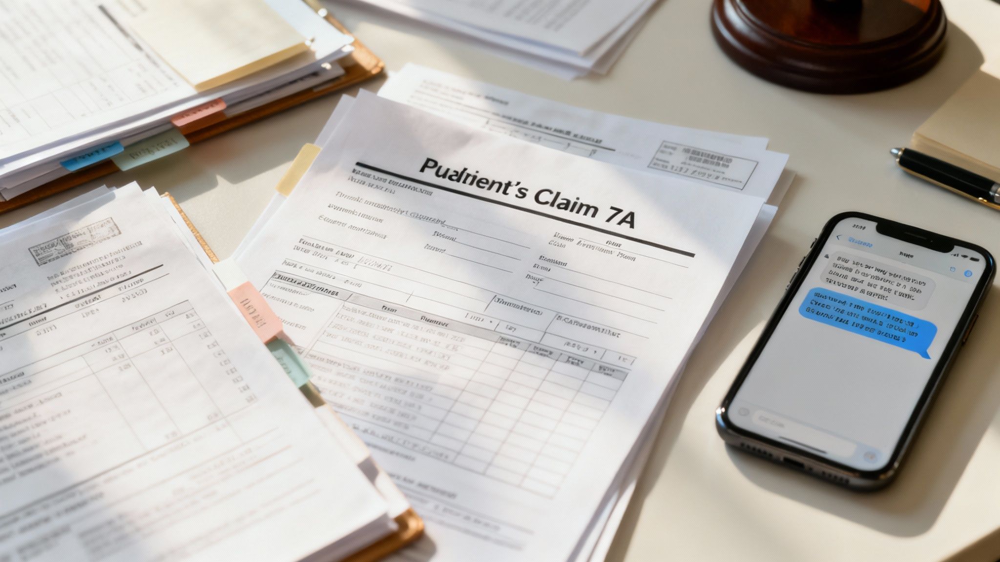 A person sitting at a desk, carefully filling out a legal document with a pen.