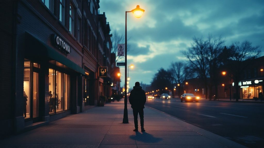 People sitting on a city street, representing the complex issues of homelessness in Ottawa.