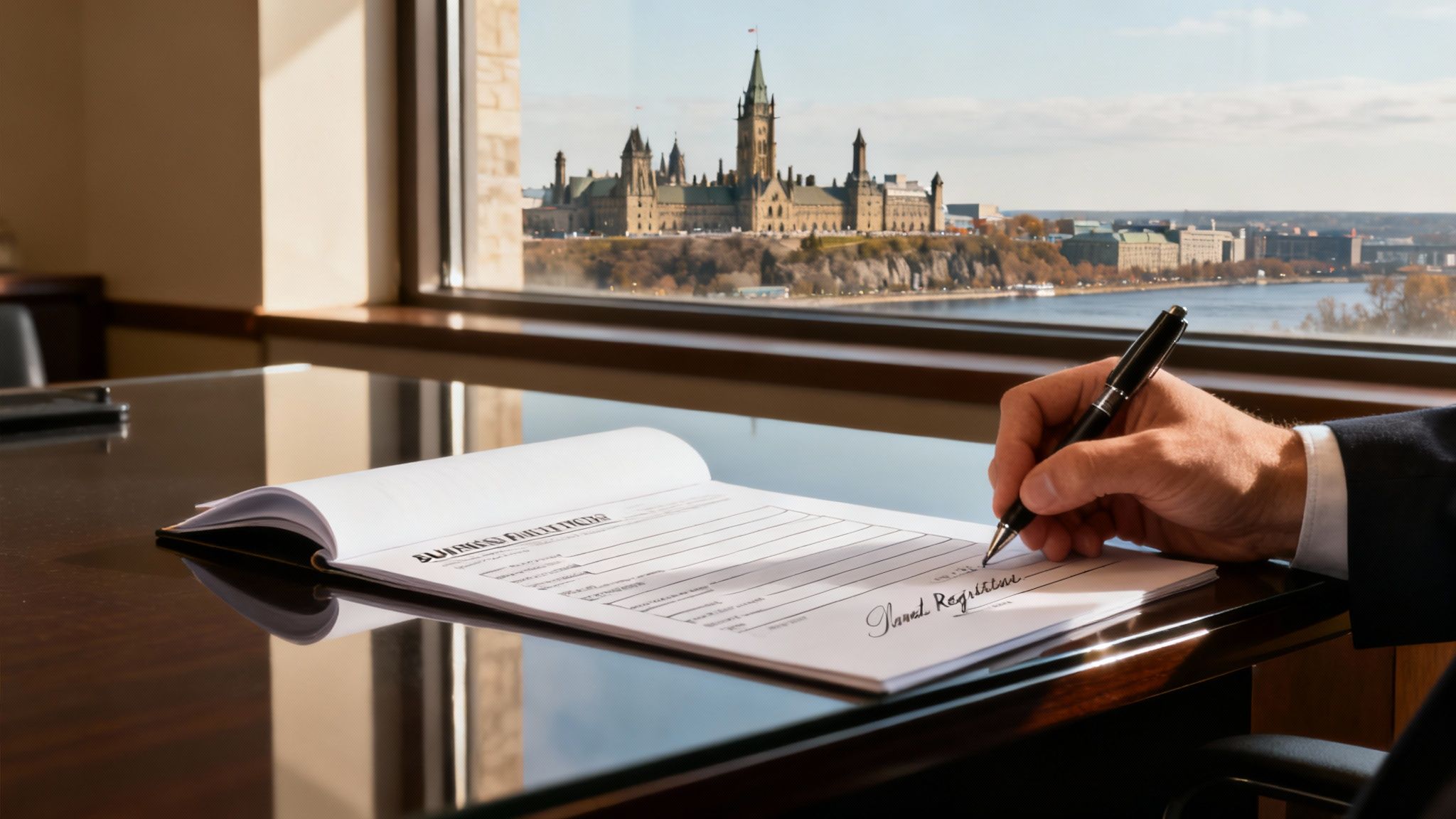 An entrepreneur working on a laptop in a modern office, symbolizing the start of a new business venture.