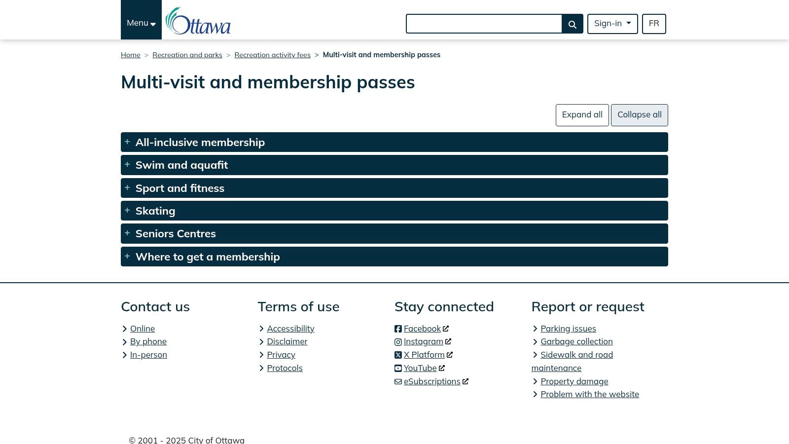 City of Ottawa – Swimming fees, passes, and memberships