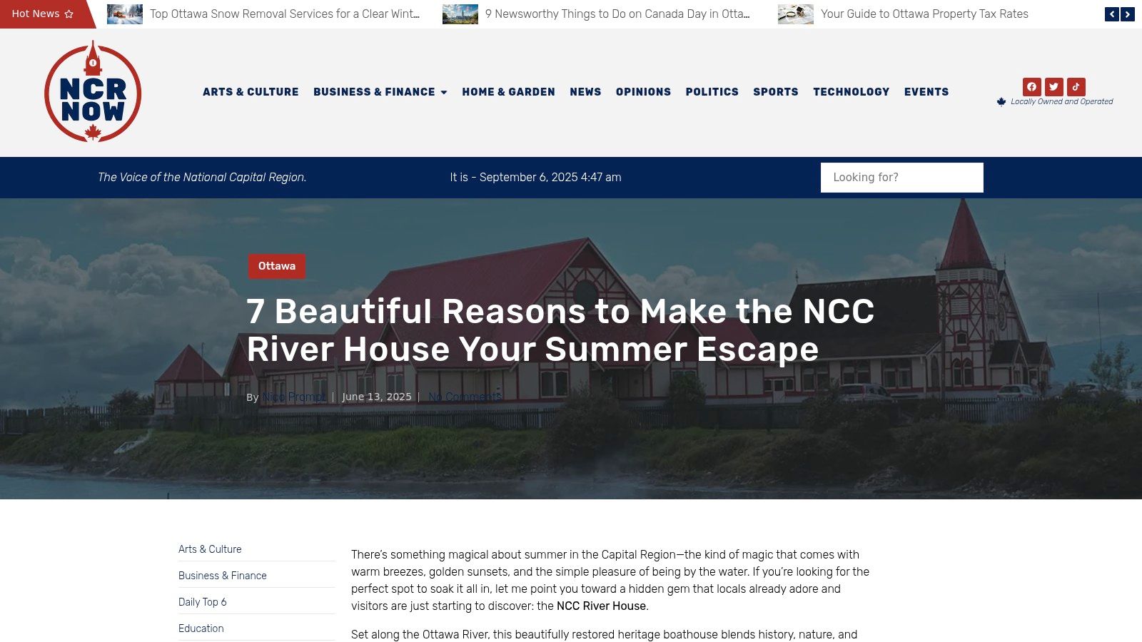 View of the NCC River House from the water, showcasing its architecture and waterfront access