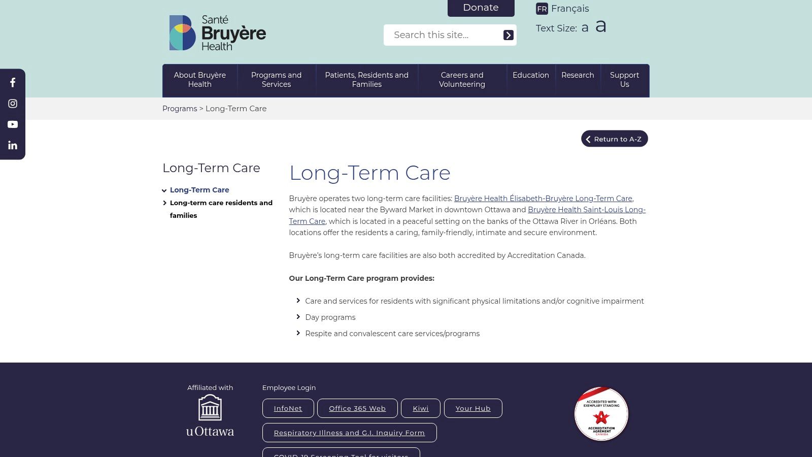 Bruyère – Long‑Term Care (Élisabeth‑Bruyère and Saint‑Louis Residences)