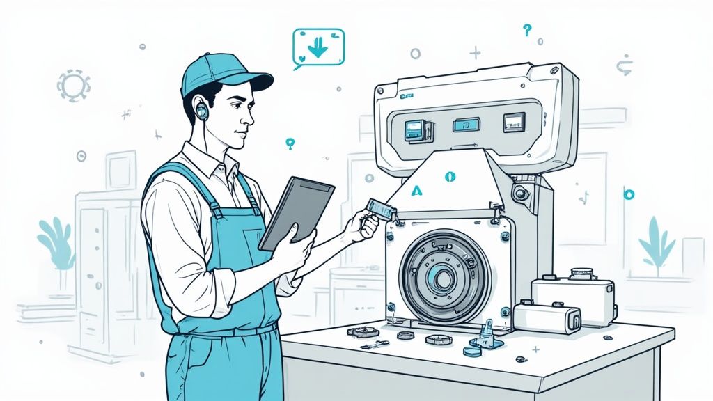 A person using an AR headset to view digital overlays on industrial equipment