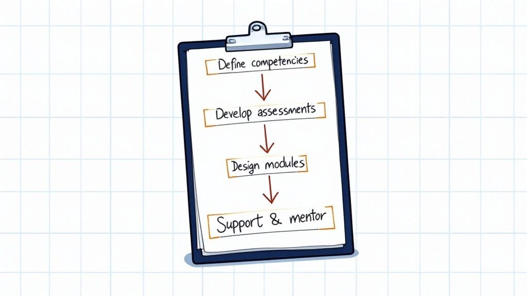 An architect's blueprint being reviewed on a table, representing a structured plan for training implementation.