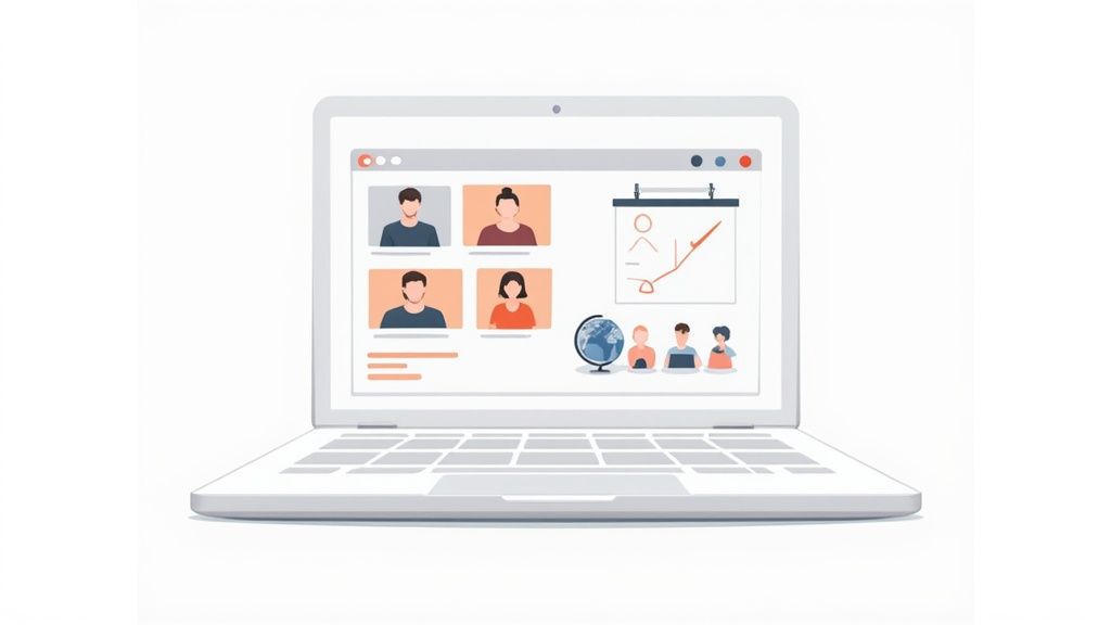 A training manager leading an engaging virtual session with multiple participants on screen.
