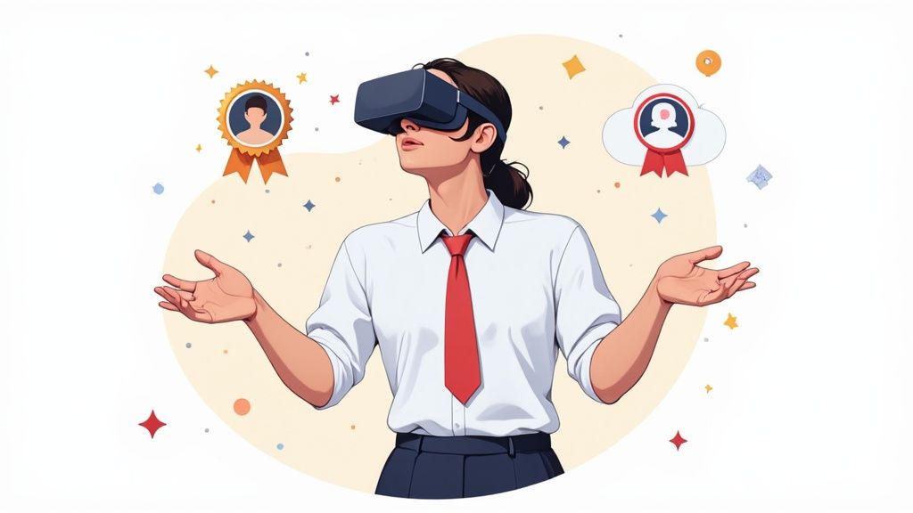 A futuristic dashboard showing interconnected learning paths and AI-driven analytics.