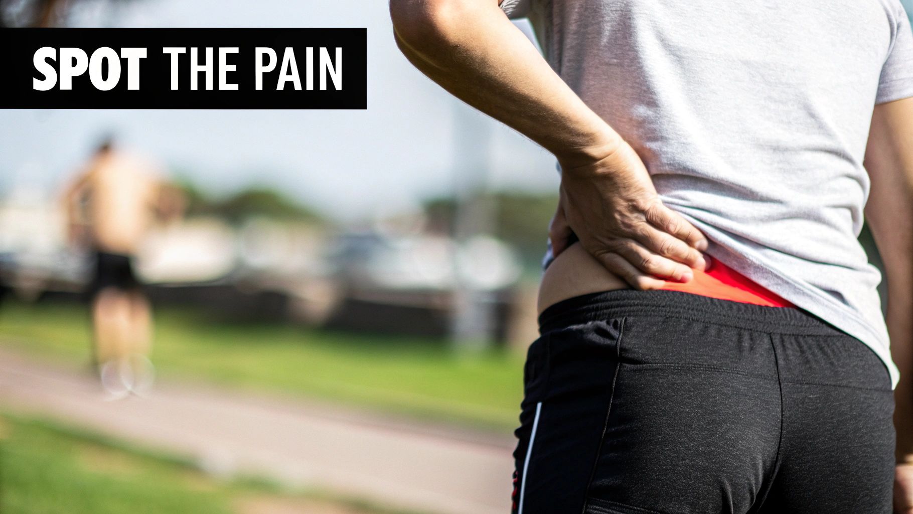 Unraveling Back Pain Lower Right Side Only A person holding their lower right back in discomfort, indicating localized pain.