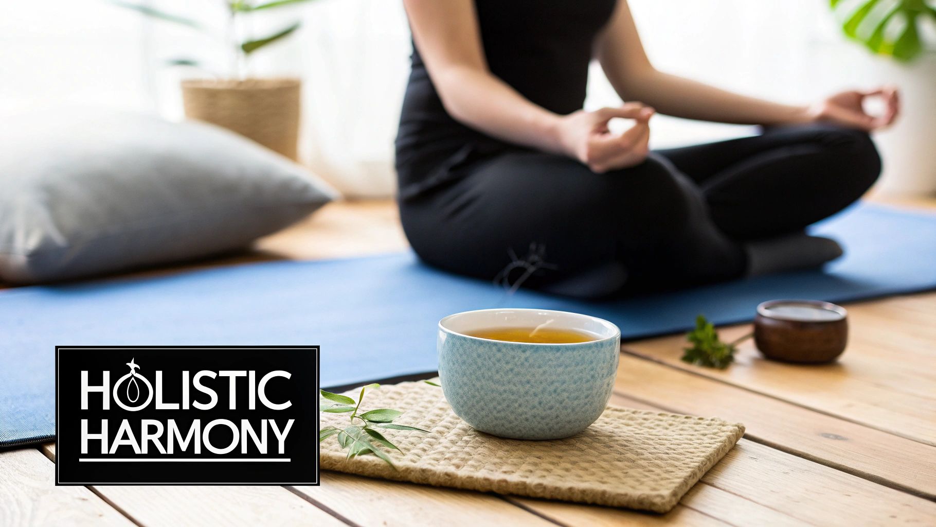Herbal Remedies for Anxiety and Stress That Work A person meditating in a peaceful, natural setting with soft sunlight filtering through trees.