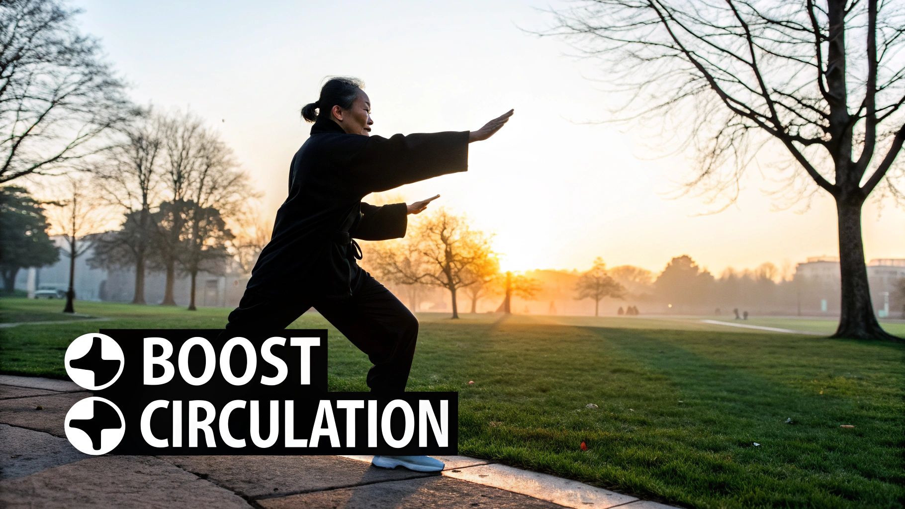 What is Blood Stasis? Symptoms, Causes & Treatments Explained Person practicing Tai Chi outdoors, representing a holistic approach to improving circulation.