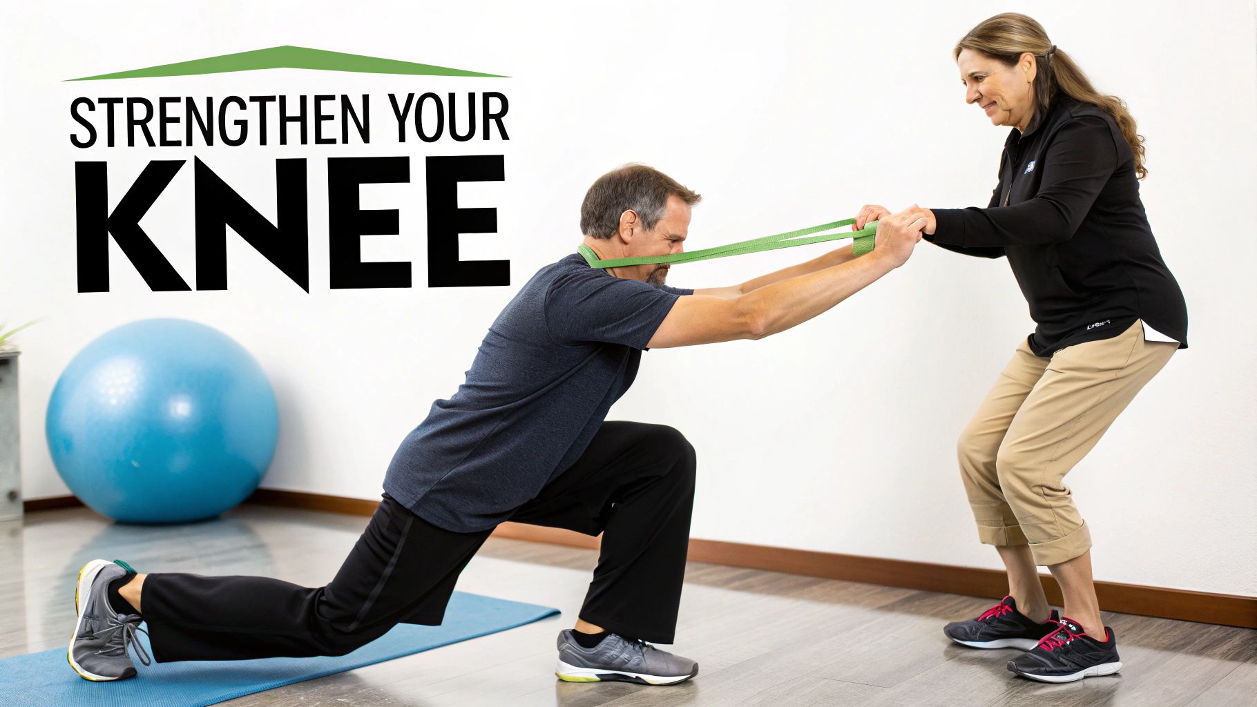 A physical therapist performing manual therapy on a patient's knee