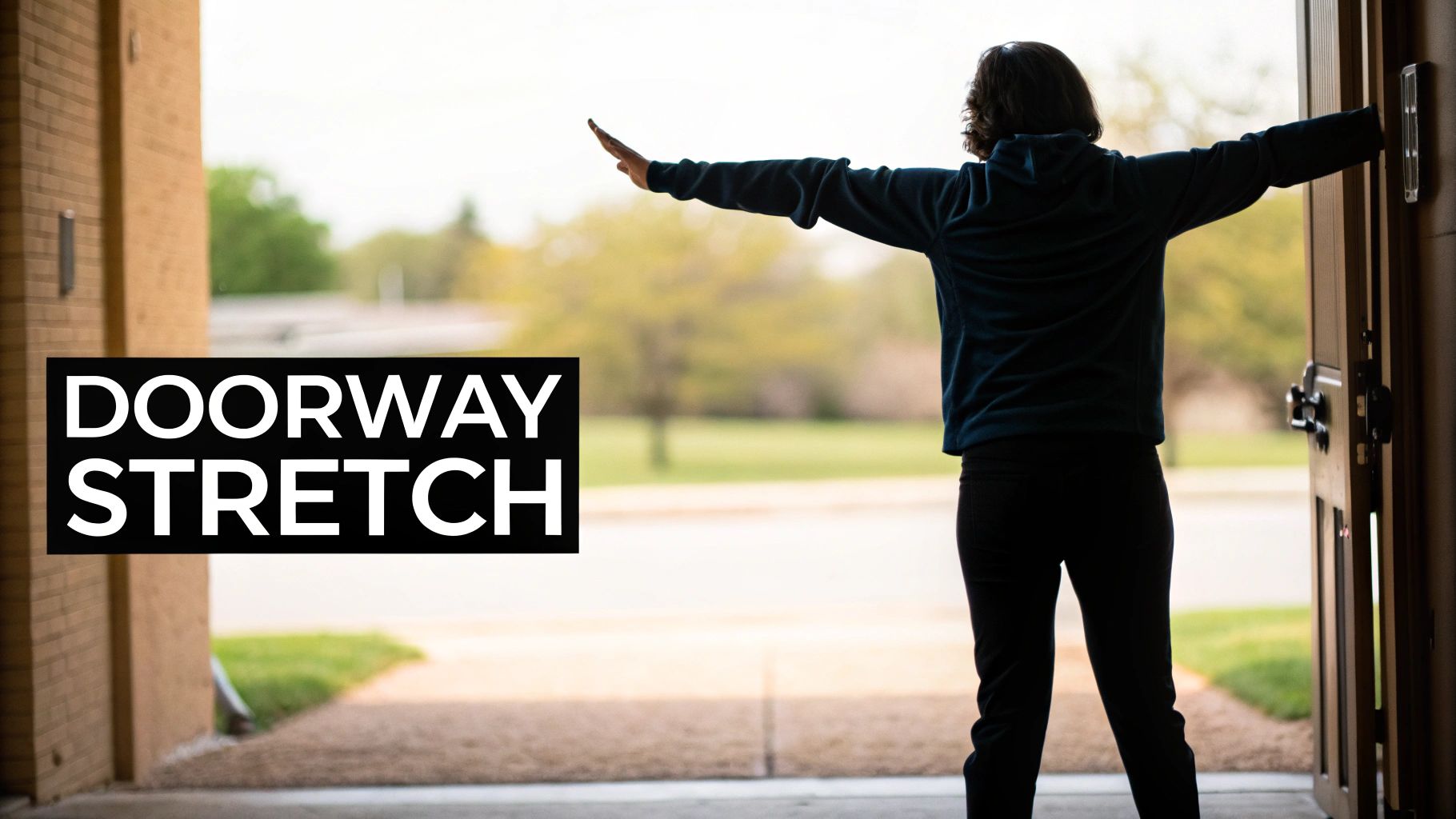 An illustration demonstrating how to perform a Doorway Pectoral Stretch
