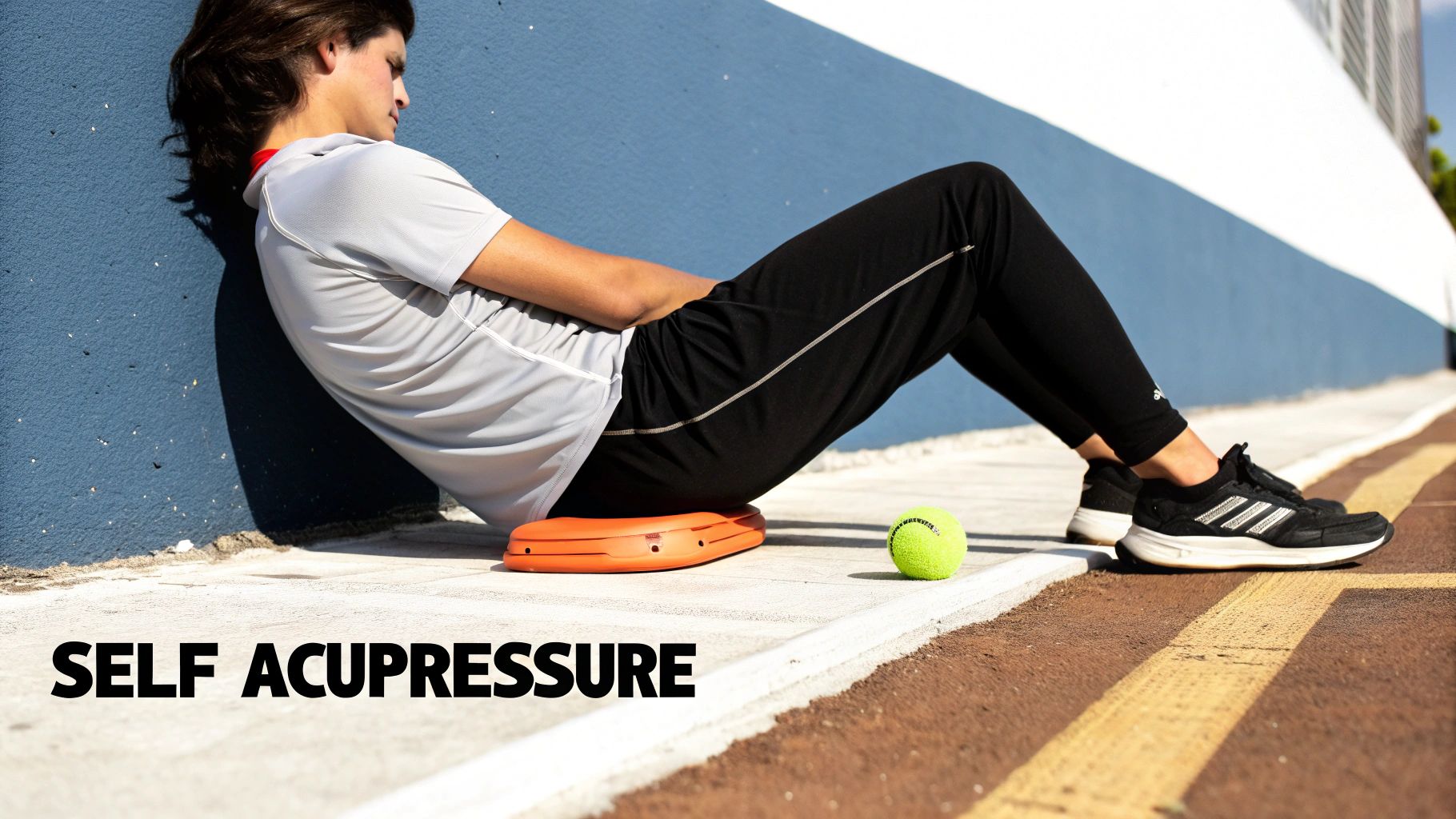 Acupuncture Points for Sciatica A Practical Guide Person applying pressure to their leg for acupressure