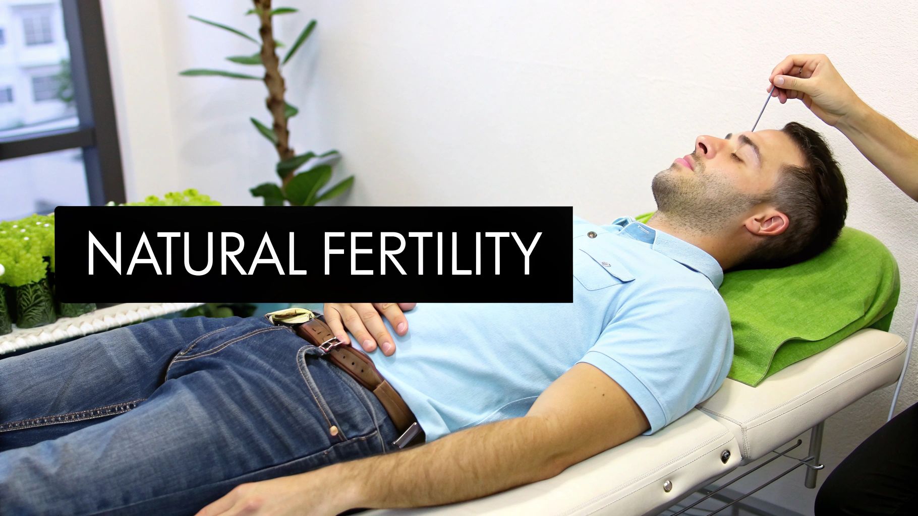 Acupuncturist applying needles to a patient's back.