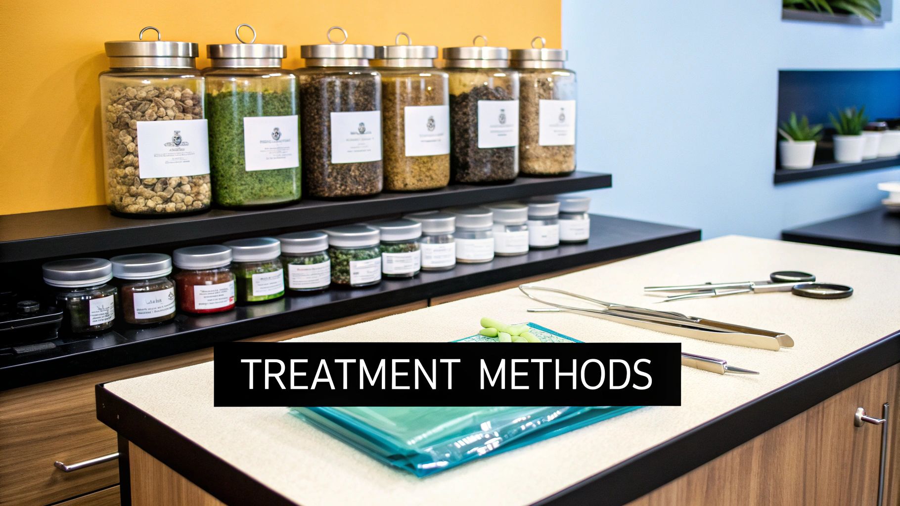 Holistic Medicine vs Conventional Medicine: Which Is Right for You? A collection of holistic treatment items like herbs, oils, and stones.