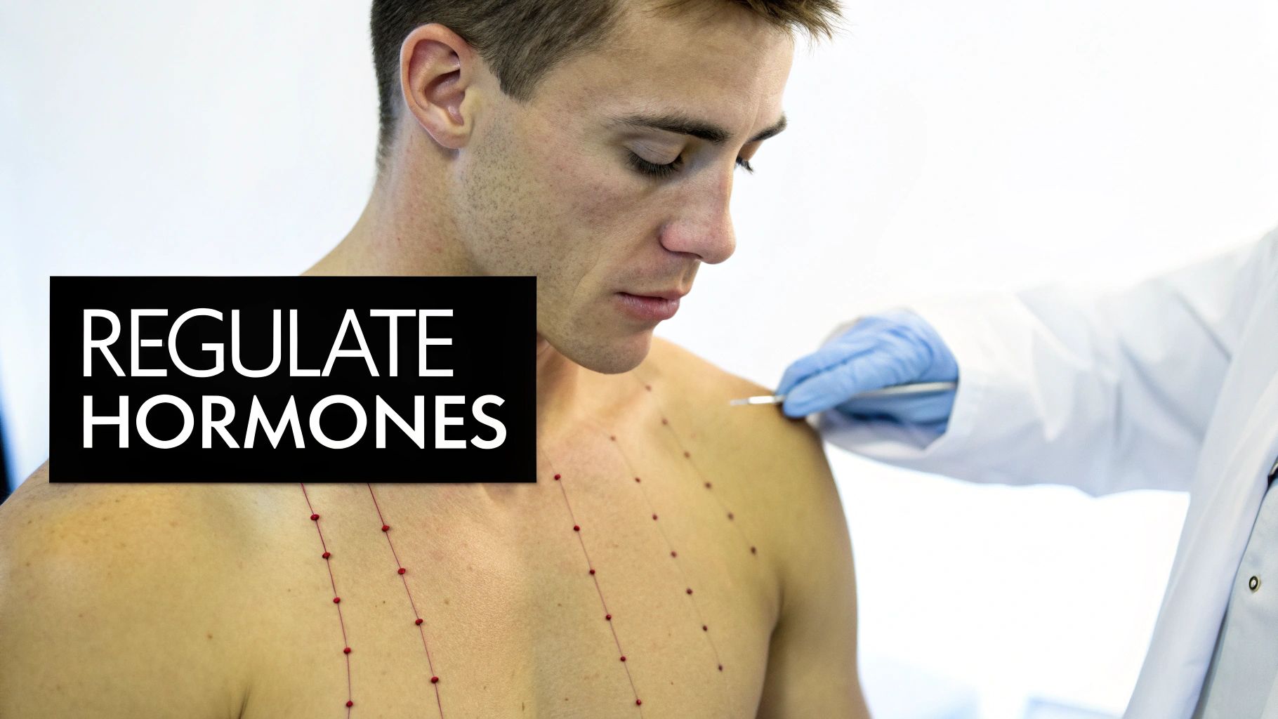 Two hands holding a model of male reproductive organs.