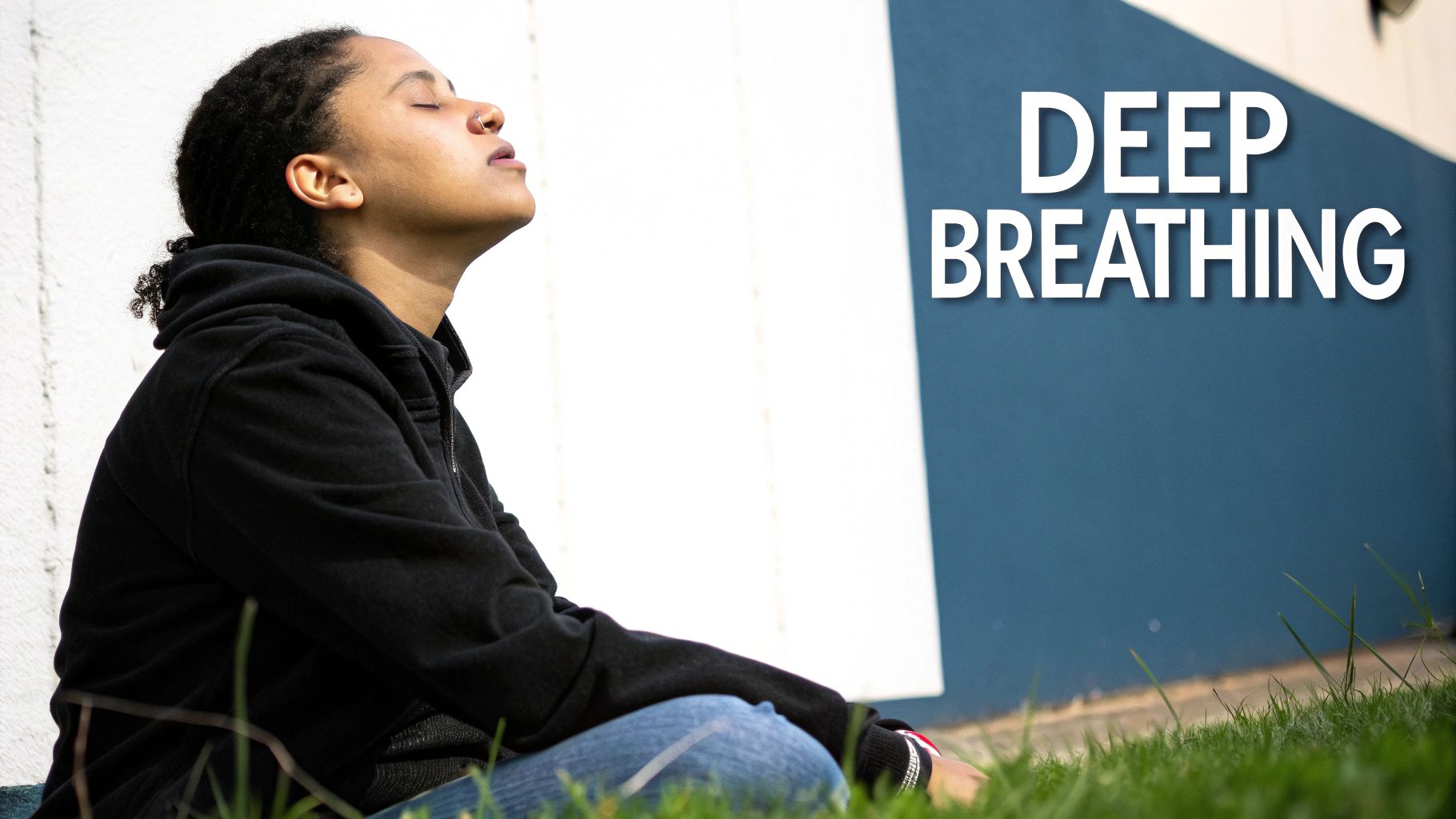 A person practicing deep breathing techniques for relaxation