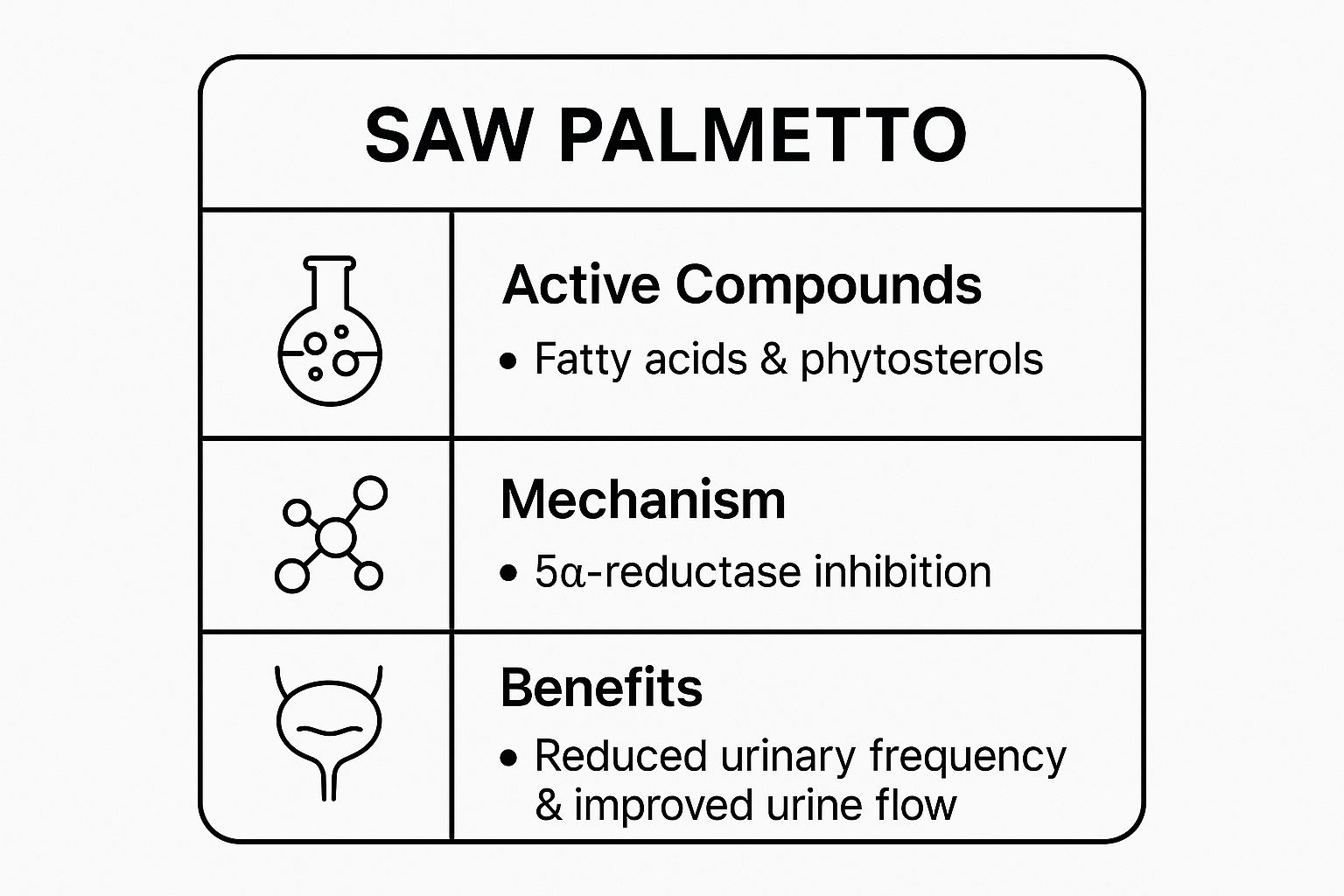 Infographic showing key data about Saw Palmetto (Serenoa repens)