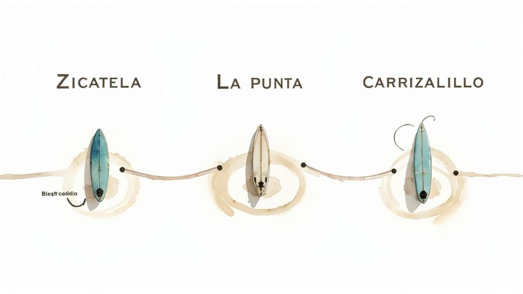 Surfer catching a big wave in Puerto Escondido.