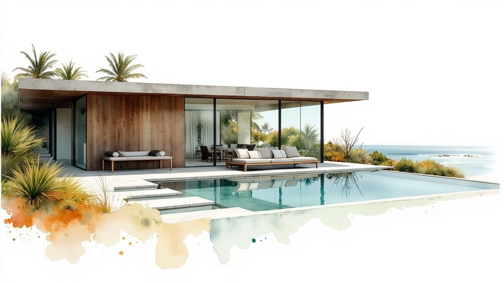 An aerial view of Casa Escondido's stunning oceanfront location