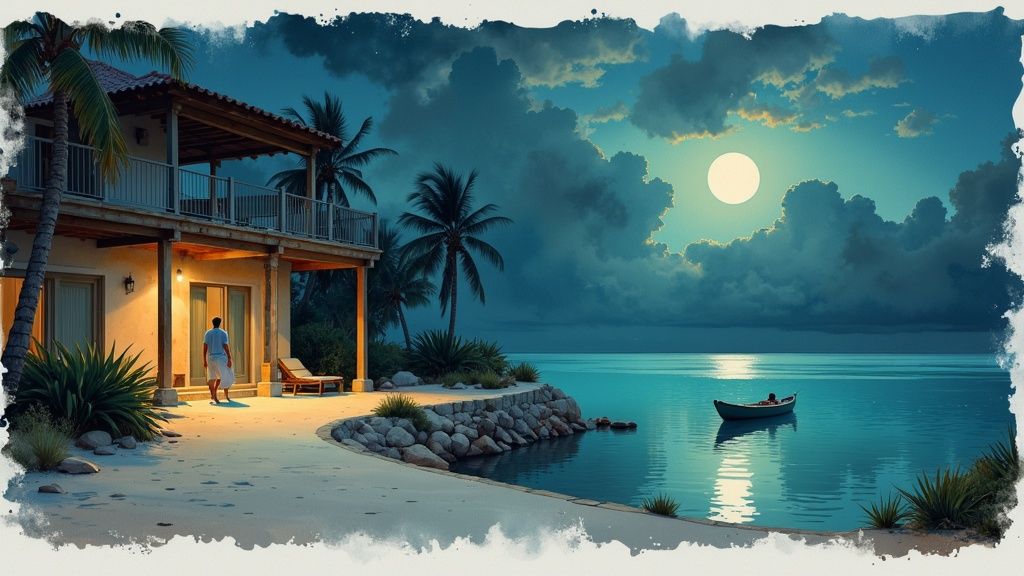 A group of people swimming in the glowing bioluminescent waters of Oaxaca at night