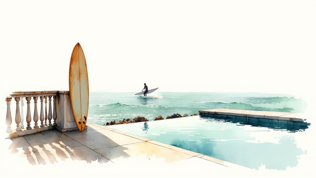 Terrace view of the ocean from Casa Escondido in Puerto Escondido.