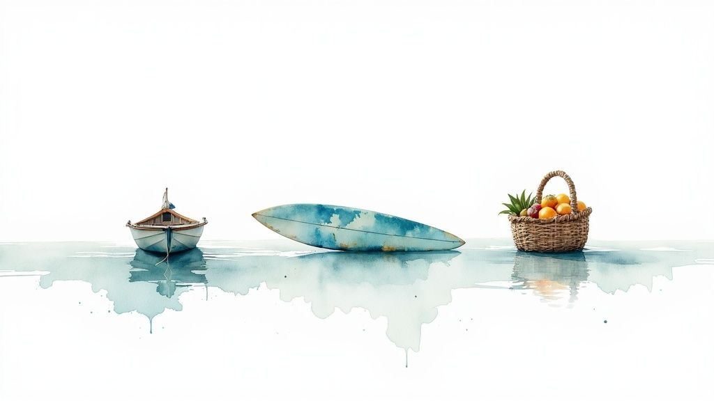 A vibrant local market scene in Puerto Escondido, showcasing colourful crafts and fresh produce.