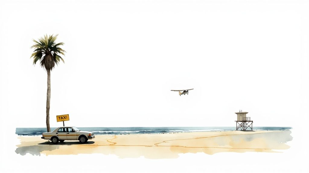 Aerial view of Zicatela Beach runway by Casa Escondido