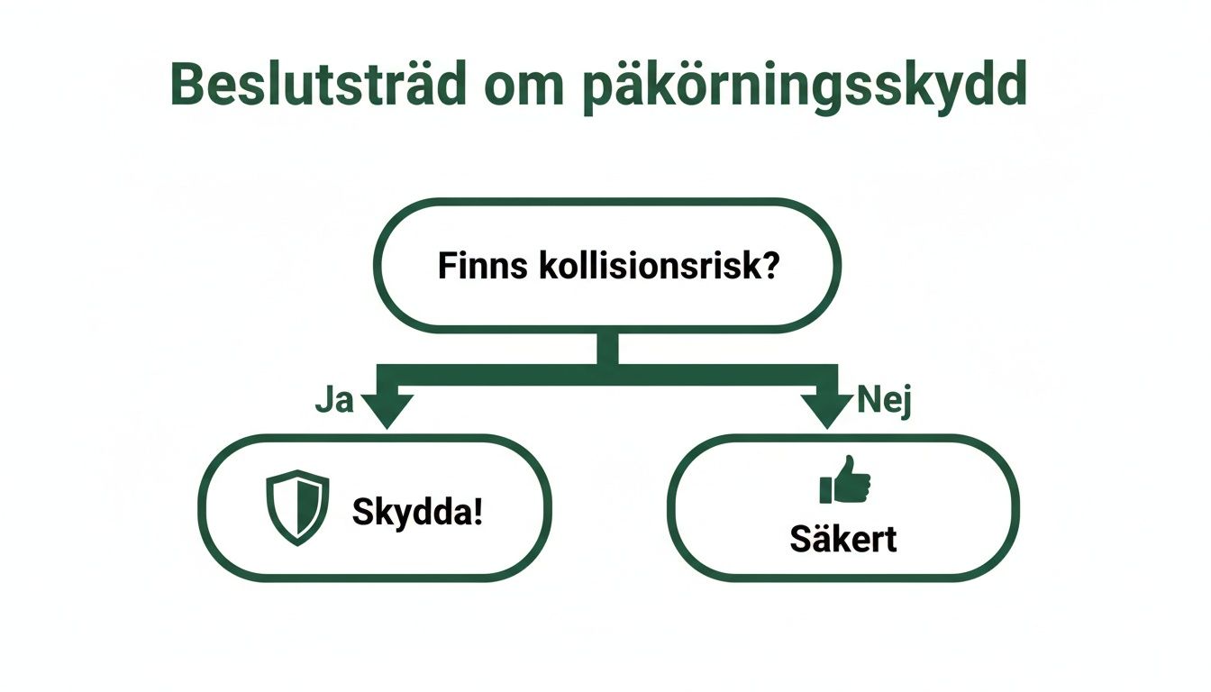 Ett beslutsträd som visar om påkörningsskydd behövs baserat på om kollisionsrisk finns.