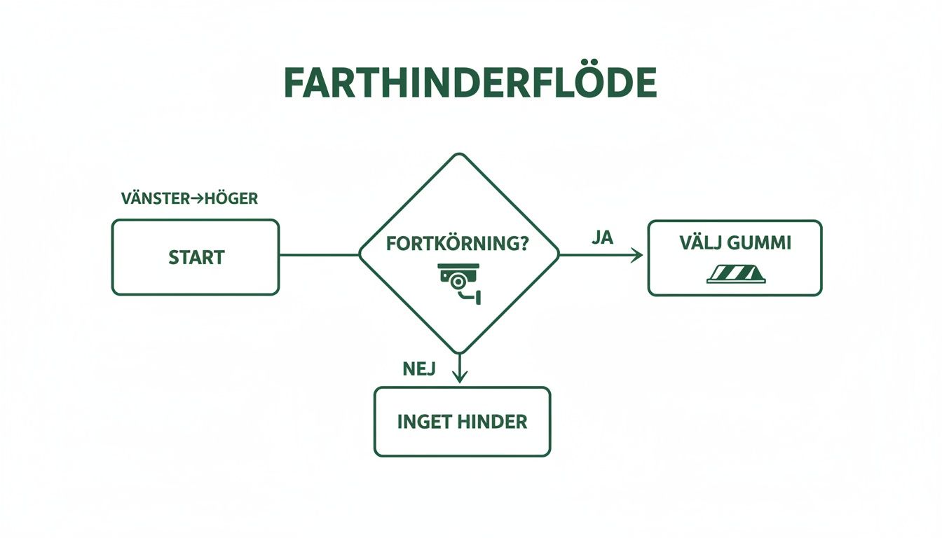 Flödesschema som beskriver processen för farthinder baserat på om fortkörning upptäcks med kamera.