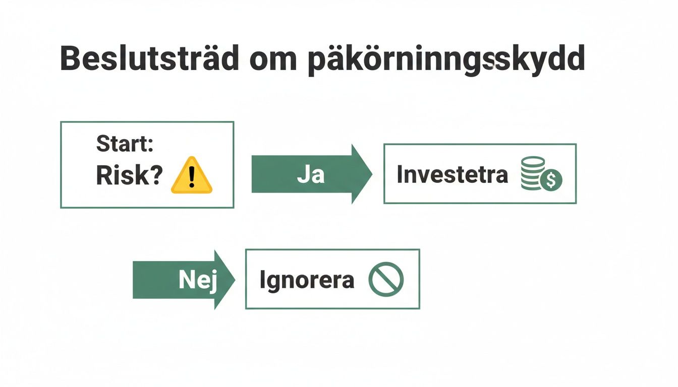 Ett beslutsträd om påkörningsskydd som vägleder val baserat på risk: investera eller ignorera.