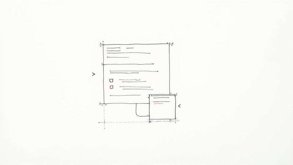 A person organizing digital blocks of text and images on a screen, symbolizing content structuring for SEO.