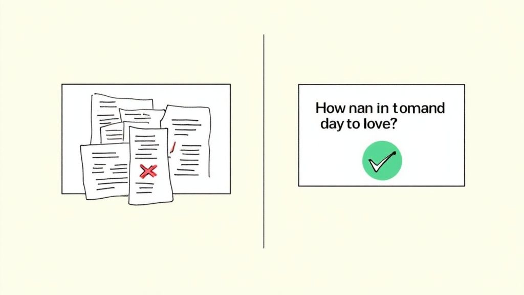 A red 'X' mark drawn over a cluttered presentation slide, symbolizing a common mistake to avoid.