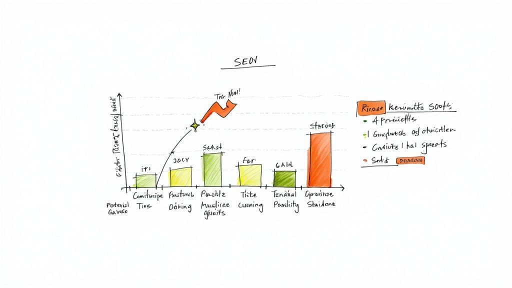 A graph showing a company's share of voice increasing over time with competitor analysis data.