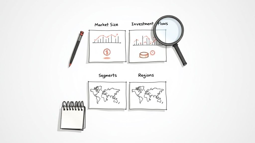 A person looking at a digital dashboard with graphs and charts representing AI trends.