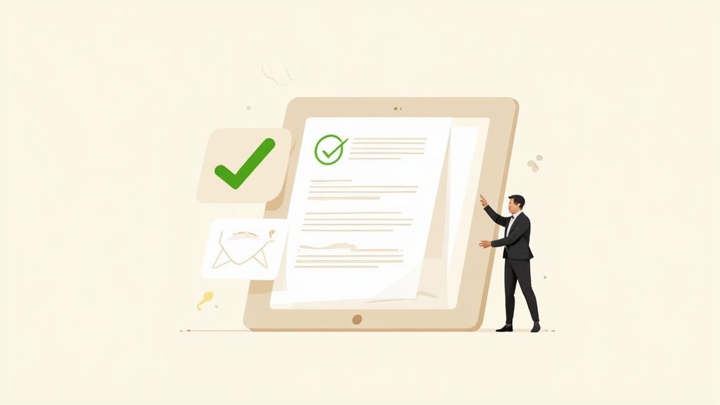 A person confidently presenting a proposal in a modern office setting.