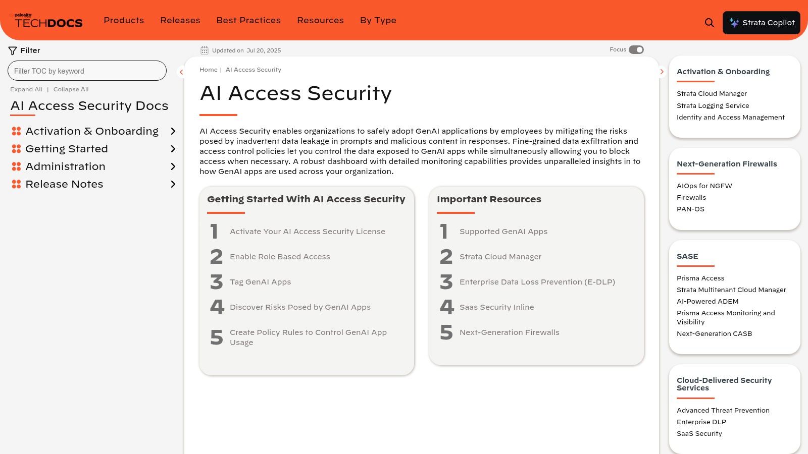 Palo Alto Networks AI Access Security dashboard showing application usage and risk analytics.