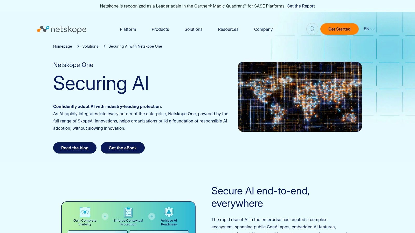 Netskope's AI Dashboard showcasing application usage, risk levels, and user activity.
