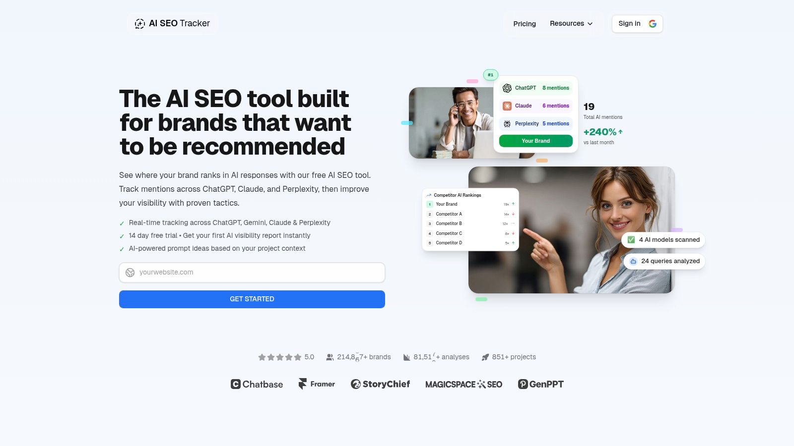 AI SEO Tracker dashboard showing competitive AI rankings