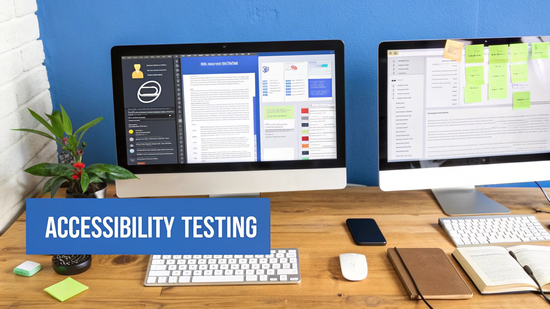 A magnifying glass hovering over a computer screen, symbolizing the process of auditing a website for accessibility issues.
