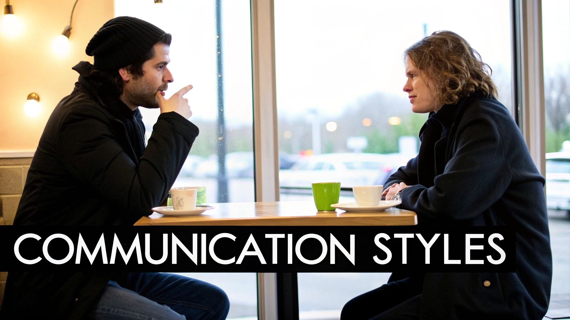 Two diverse individuals engaged in a calm,focused conversation in a modern office setting.