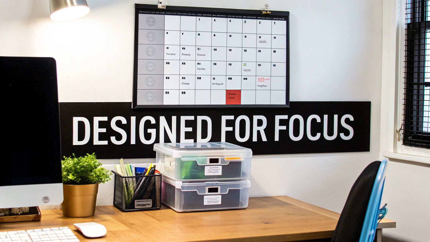 A person organising items on a shelf, with labels and clear containers, representing an ADHD-friendly environment.
