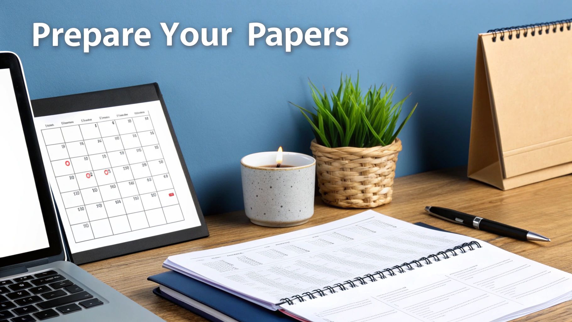A person sitting at a desk, carefully organising papers and notes in a calm, focused manner.