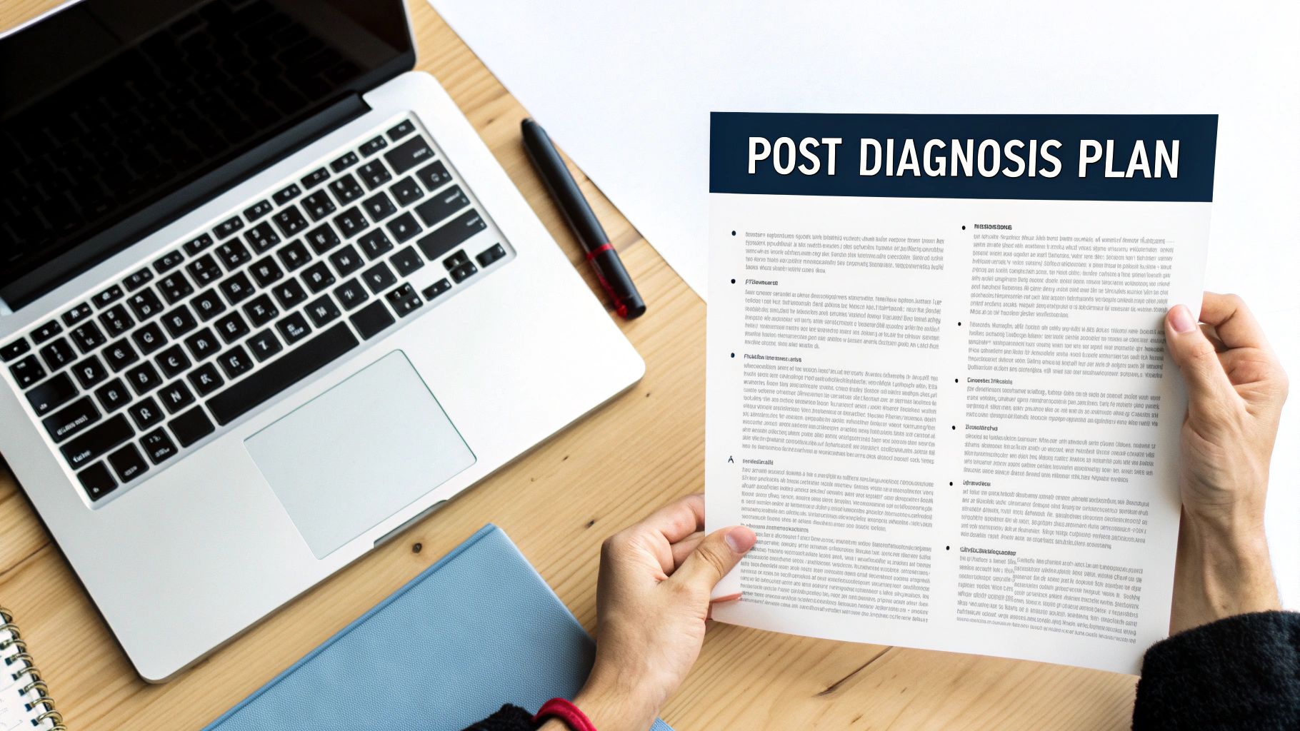 A person sitting calmly, reviewing a document in a well-lit, comfortable room, symbolizing clarity and the start of a new chapter.