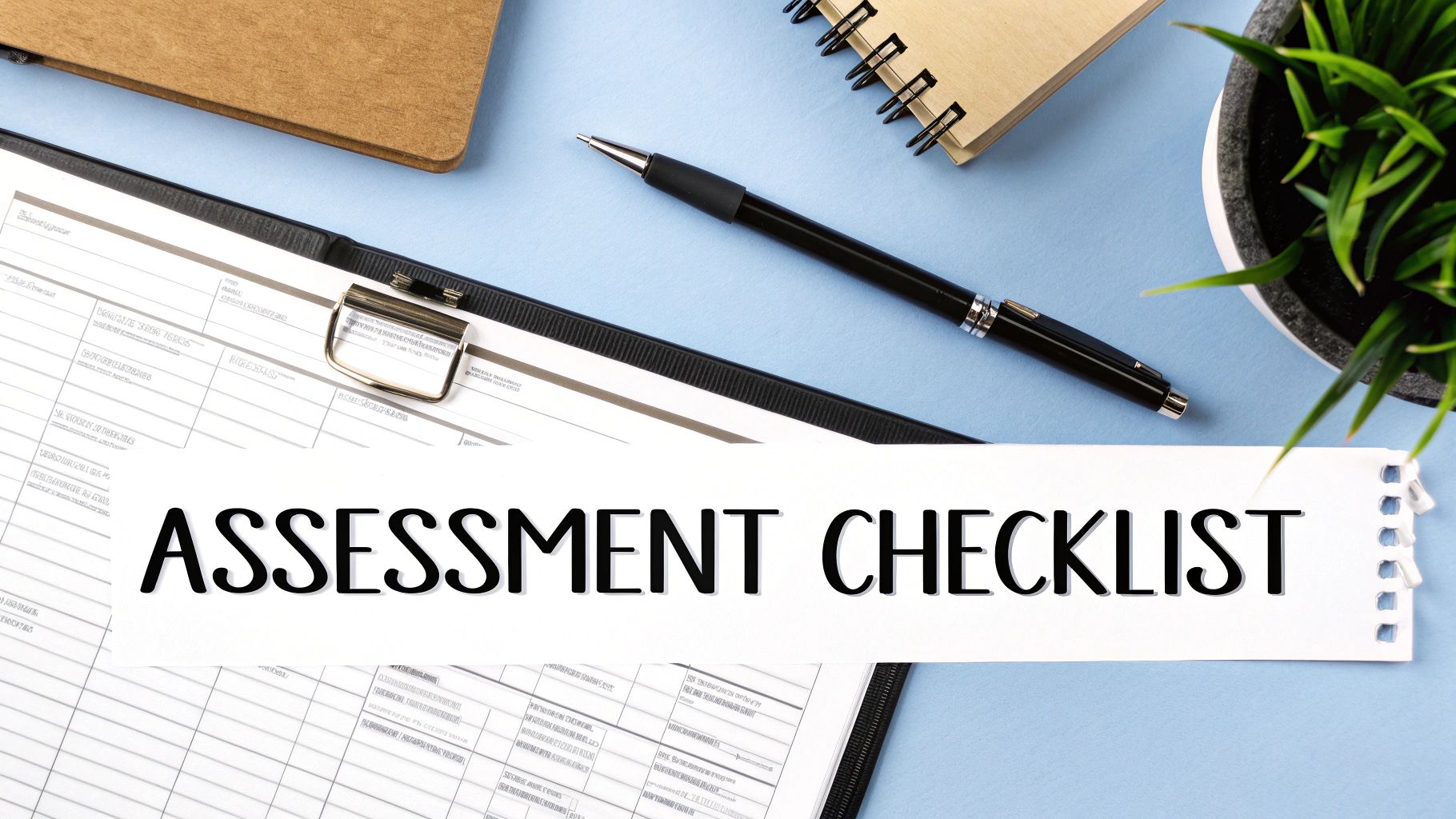 A person at a desk organising papers and making notes in a planner, preparing for their assessment.