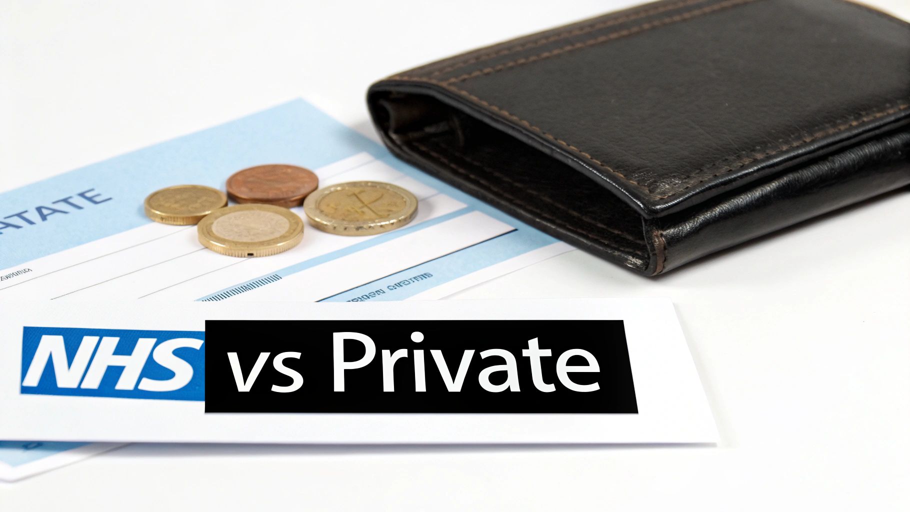 A balancing scale comparing two different pathways, representing the NHS and private healthcare options.