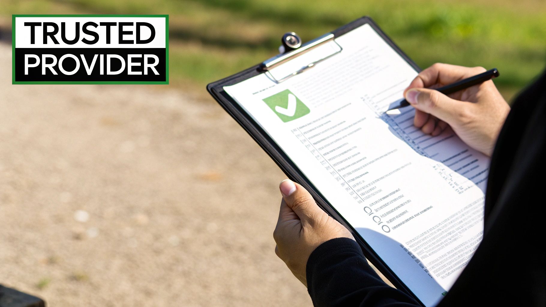 A magnifying glass hovering over a document with a checklist.